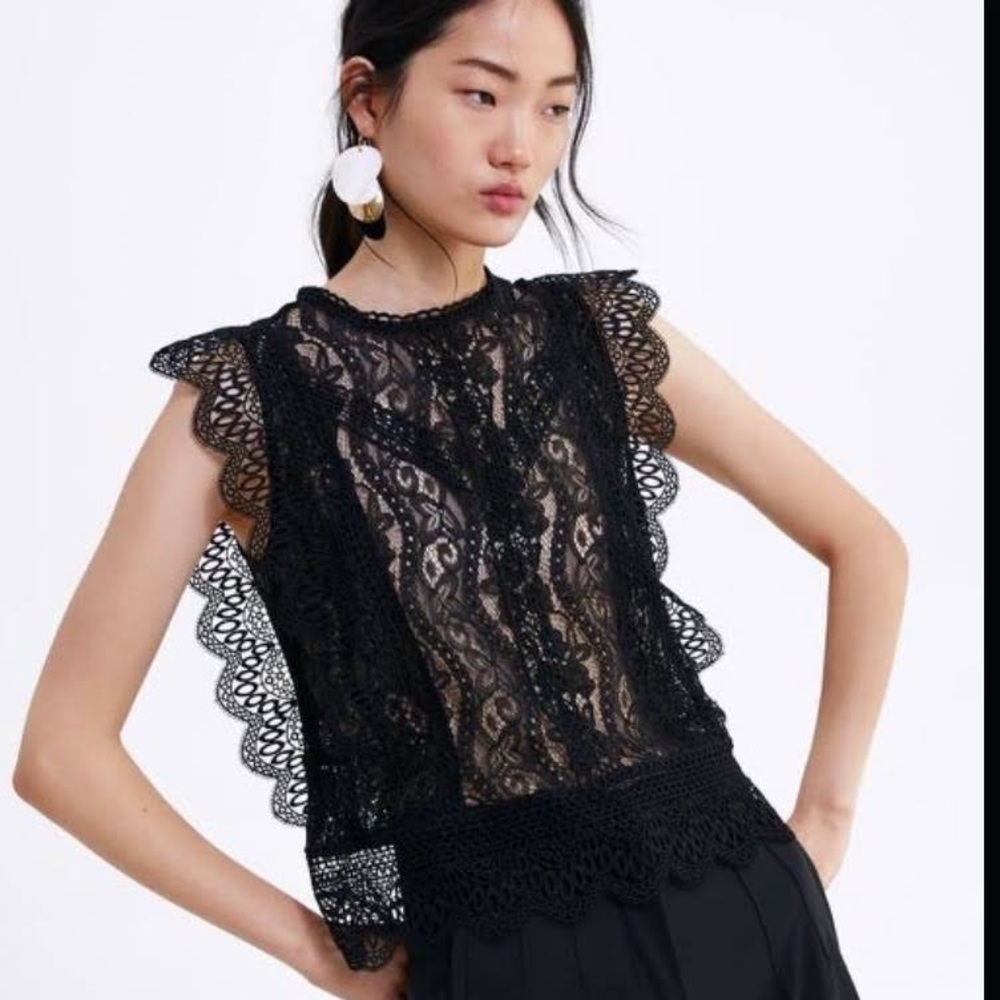Zara Black Crochet Sleeveless Top